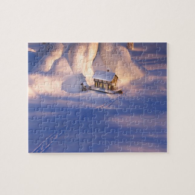 Lilla huset i Snö Puzzle Pussel (Horisontell)