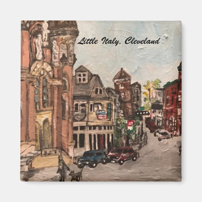 Lilla Italien, Cleveland Ohio-målning på en magnet (Framsidan)