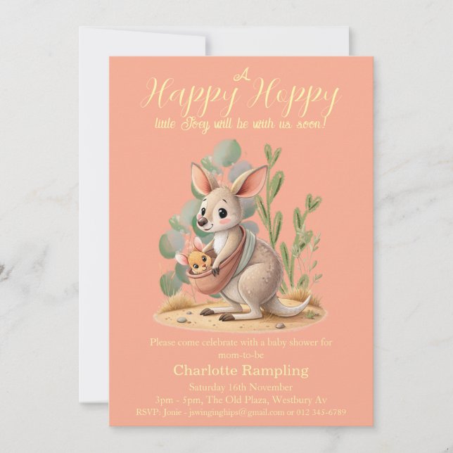 Lilla Joey Peach Baby Shower-inbjudan Inbjudningar (Framsida)