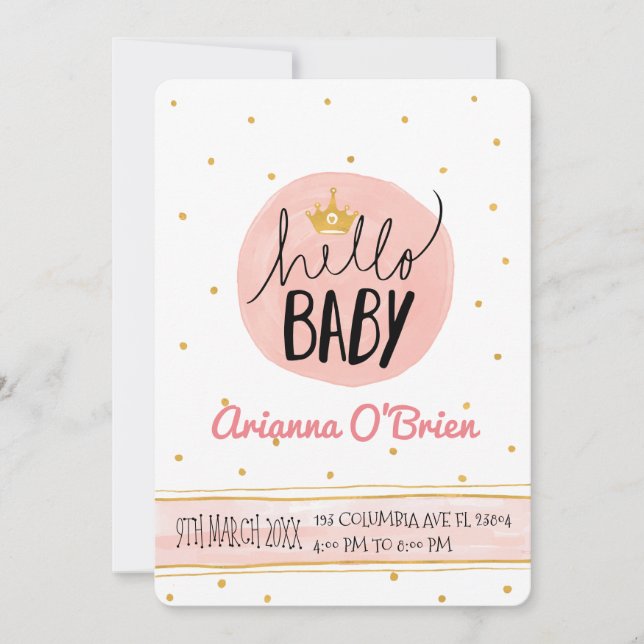 Lilla krona golden speckles royal babydusch inbjudningar (Framsida)