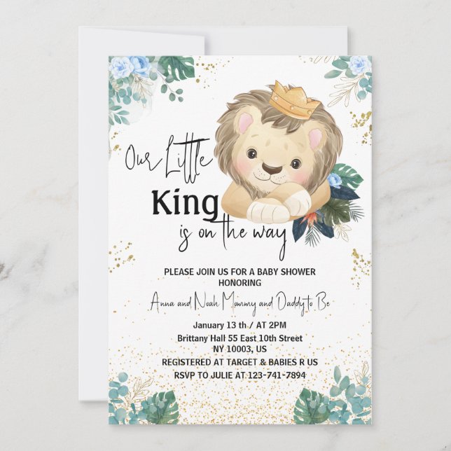 lilla kung löv eucalyptus guld babydusch inbjudningar (Framsida)