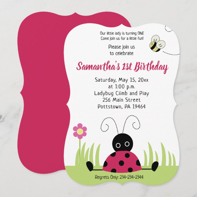 Lilla Ladybug Girl Birthday Investigation Die cut Inbjudningar (Fram/baksida)