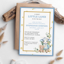 Lilla Lamb på vägen | Blue Baby Shower Inbjudan