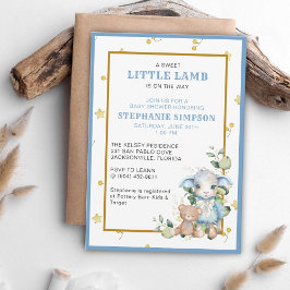 Lilla Lamb på vägen | Blue Baby Shower Inbjudan