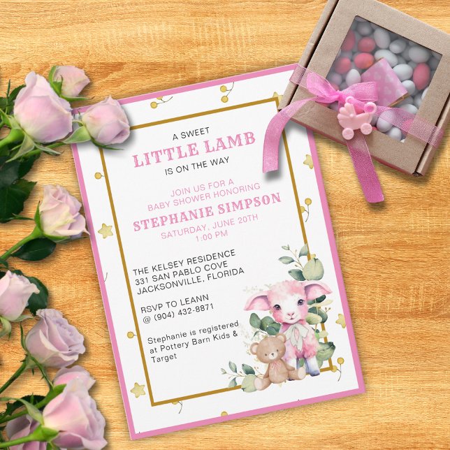 Lilla Lamb på vägen | Rosa Baby Shower Inbjudan (Skapare uppladdad)