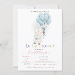 Lilla lamm får ballonger baby shower inbjudningar