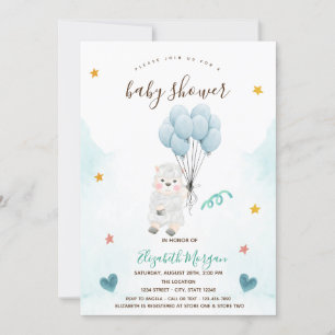 Lilla lamm får Blå baby shower Inbjudningar