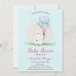 Lilla lamm får blå prickar baby shower inbjudningar