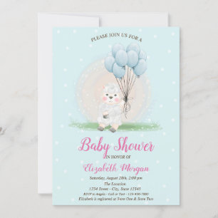 Lilla lamm får blå prickar baby shower inbjudningar
