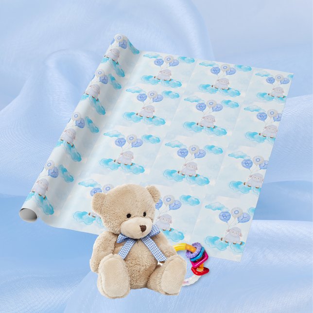 Lilla lamm Soaring High in Boy Blue Balloations Presentpapper (Skapare uppladdad)