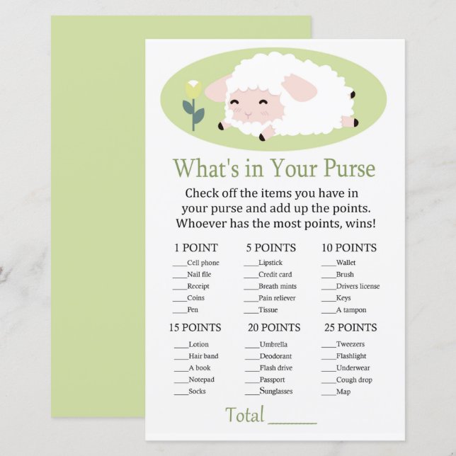 Lilla lamm Vad är det i ditt handväska? (Fram/baksida)