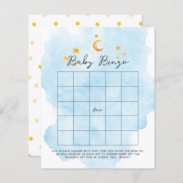 Lilla Lejon sin pojke Watercolor Blue Baby Bingo (Fram/baksida)