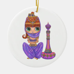 Lilla Lila Genie Belly Dancer Big Ögon Cute Julgransprydnad Keramik