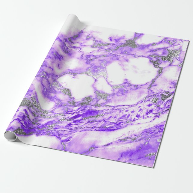 Lilla Lila Silver White Marble Shiny Glam Presentpapper (Utrullad)