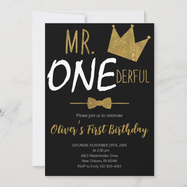 Lilla man 1:a födelsedag, mr Onederful Birthday Inbjudningar (Framsida)
