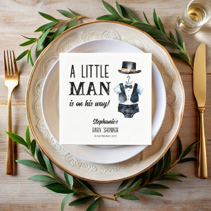Lilla man dusch svart tuxedo monogrammat pappersservett