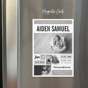 Lilla man Magnetic Photo Birth Announcement Magnetisk Inbjudningskort