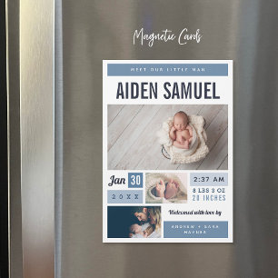 Lilla man Magnetic Photo Birth Announcement Magnetisk Inbjudningskort
