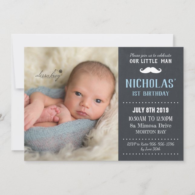 Lilla man Mustache 1:a födelsedagskorgen Inbjudningar (Framsida)