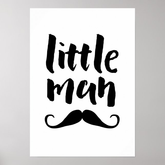 Lilla man mustasch barn skriver ut poster (Framsidan)