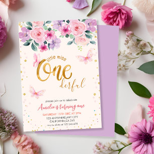 Lilla miss en underbar Blommigt flicka 1:a födelse Inbjudningar