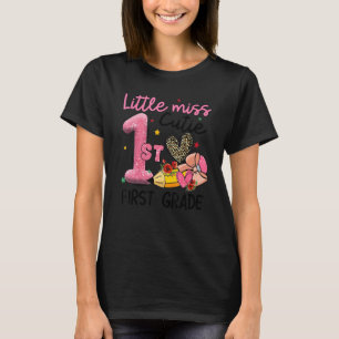 Lilla miss Första Klass-pennan Leopard Heart Back T Shirt