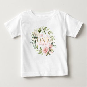 Lilla miss ONE-underbar Blommigt Första födelsedag T Shirt