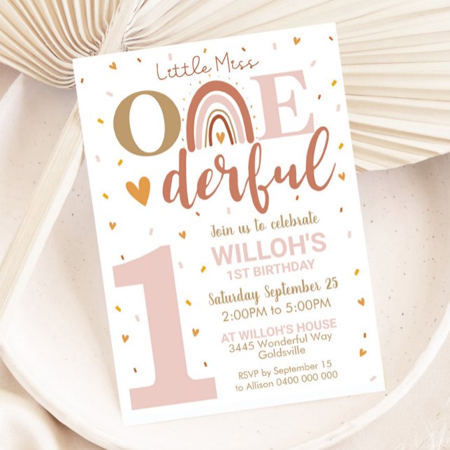 Lilla miss Onederful 1:a födelsedagsinbjudan Boho Inbjudningar (Little Miss Onederful Invitation)