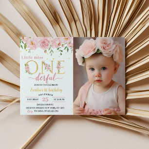 Lilla miss Onederful Blommigt Birthday-inbjudan Inbjudningar