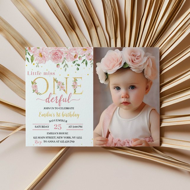 Lilla miss Onederful Blommigt Birthday-inbjudan Inbjudningar (Skapare uppladdad)