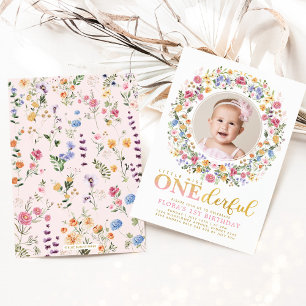Lilla miss ONEderful WildblomGarden Birthday I Inbjudningar