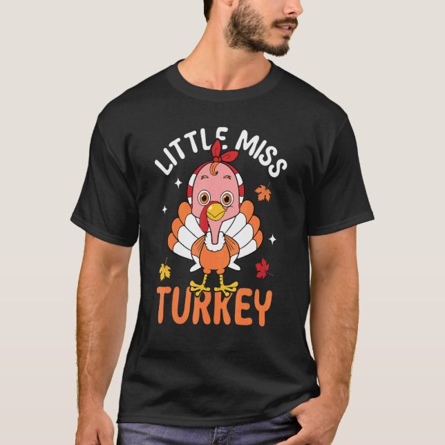 Lilla miss Turkiet - höstfälla Thanksgiving Retro T Shirt (Framsida)