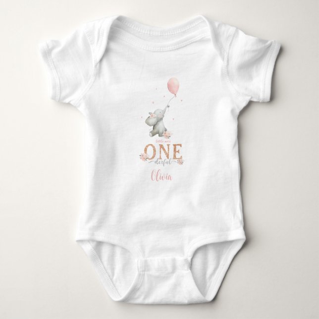 Lilla Miss Underbar Elefant 1-årsdag T Shirt (Framsida)