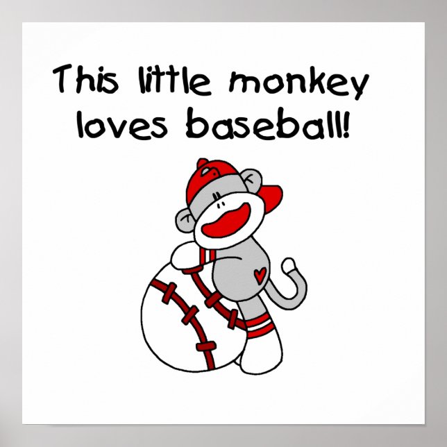 Lilla Monkey Kärlek Baseball T-shirts och presente Poster (Framsidan)