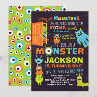 Lilla monster 1:a födelsedag inbjudningsorgan inbjudningar