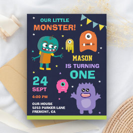 Lilla Monster 1:a Första Födelsedagsfest Inbjudan Vykort