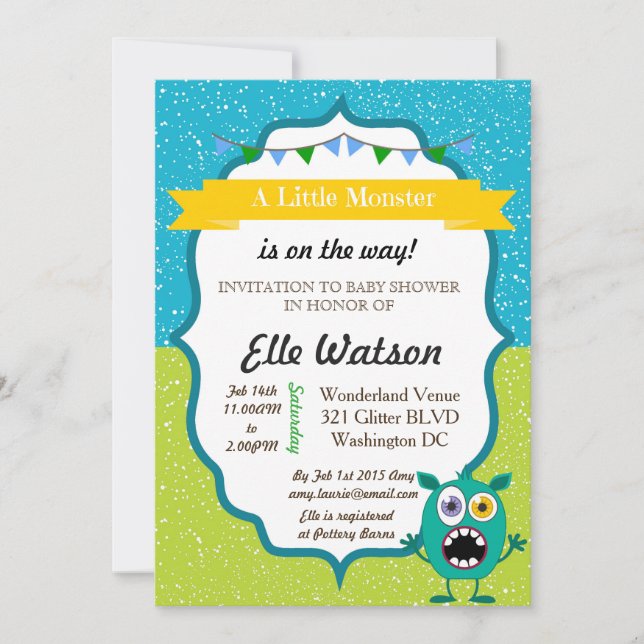 Lilla Monster Baby Shower-inbjudningar Inbjudningar (Framsida)
