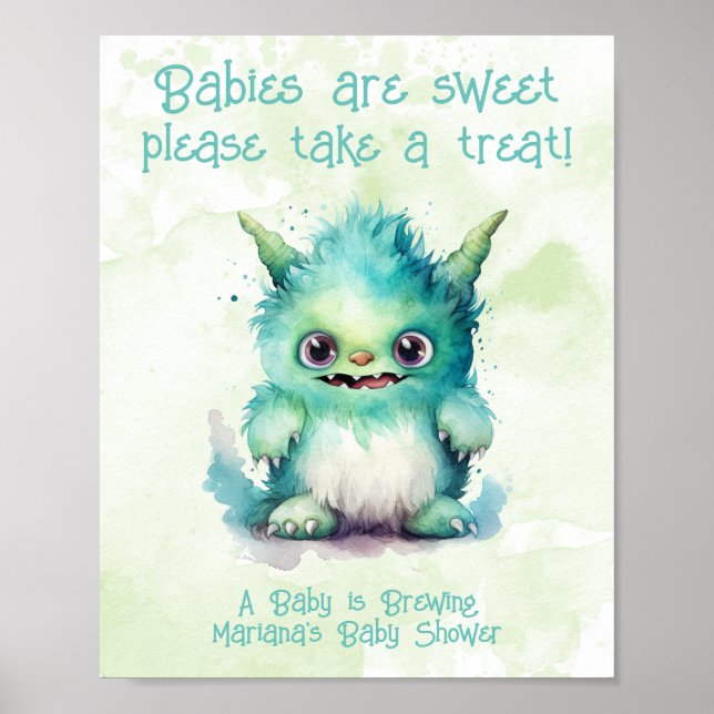 Lilla Monster Boy Shower Trews-skylt Poster (Framsidan)