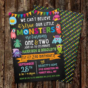 Lilla monster Chalkboard 1:a och 2:a gemensamma fö Inbjudningar