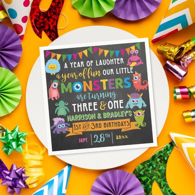 Lilla monster Chalkboard 1:a och 3:e gemensamma fö Pappersservett (Skapare uppladdad)