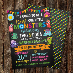 Lilla monster Chalkboard 2:e och 4:e gemensamma fö Inbjudningar