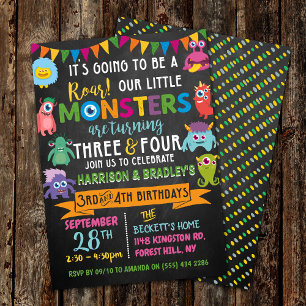 Lilla monster Chalkboard 3:e och 4:e gemensamma fö Inbjudningar