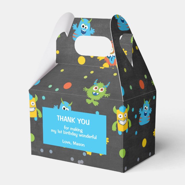 Lilla monster chalkboard födelsedag presentaskar (Framsidan Sidan)