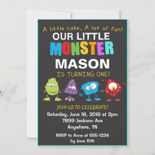 Lilla Monster Födelsedagsfest inbjudan (Framsida)
