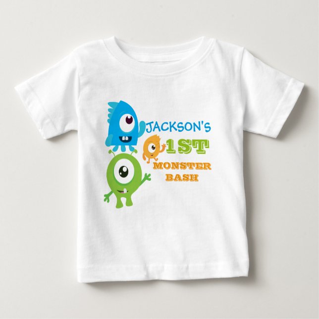 Lilla monster födelsedagskalas, första födelsedag t shirt (Framsida)