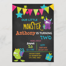 Lilla monster som inbjuder till två födelsedagsinb