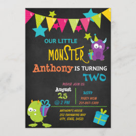 Lilla monster som inbjuder till två födelsedagsinb inbjudningar