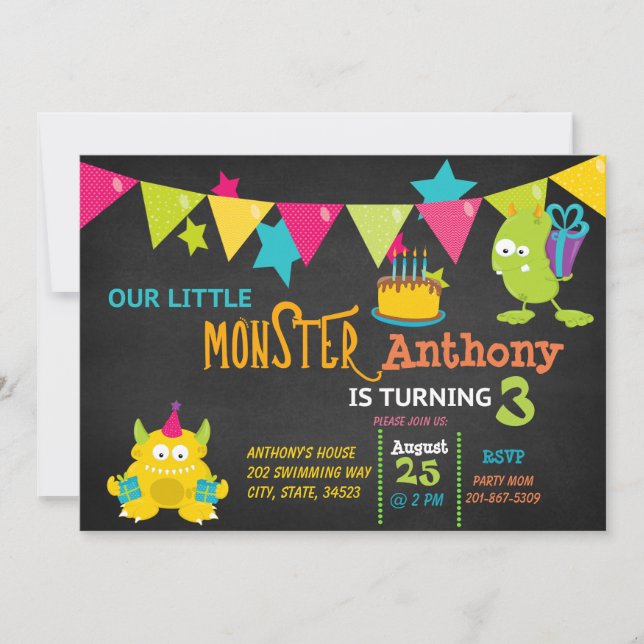 Lilla Monster Turning 3-dagars inbjudan (Framsida)