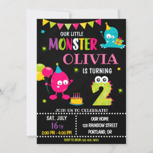 Lilla monsterfödelsedagsinbjudan till flicka inbjudningar