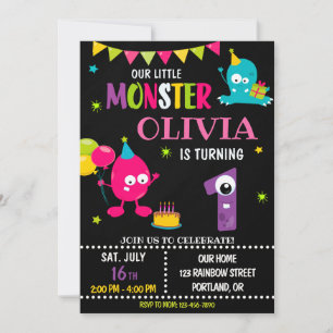 Lilla monsterfödelsedagsinbjudan till flicka inbjudningar